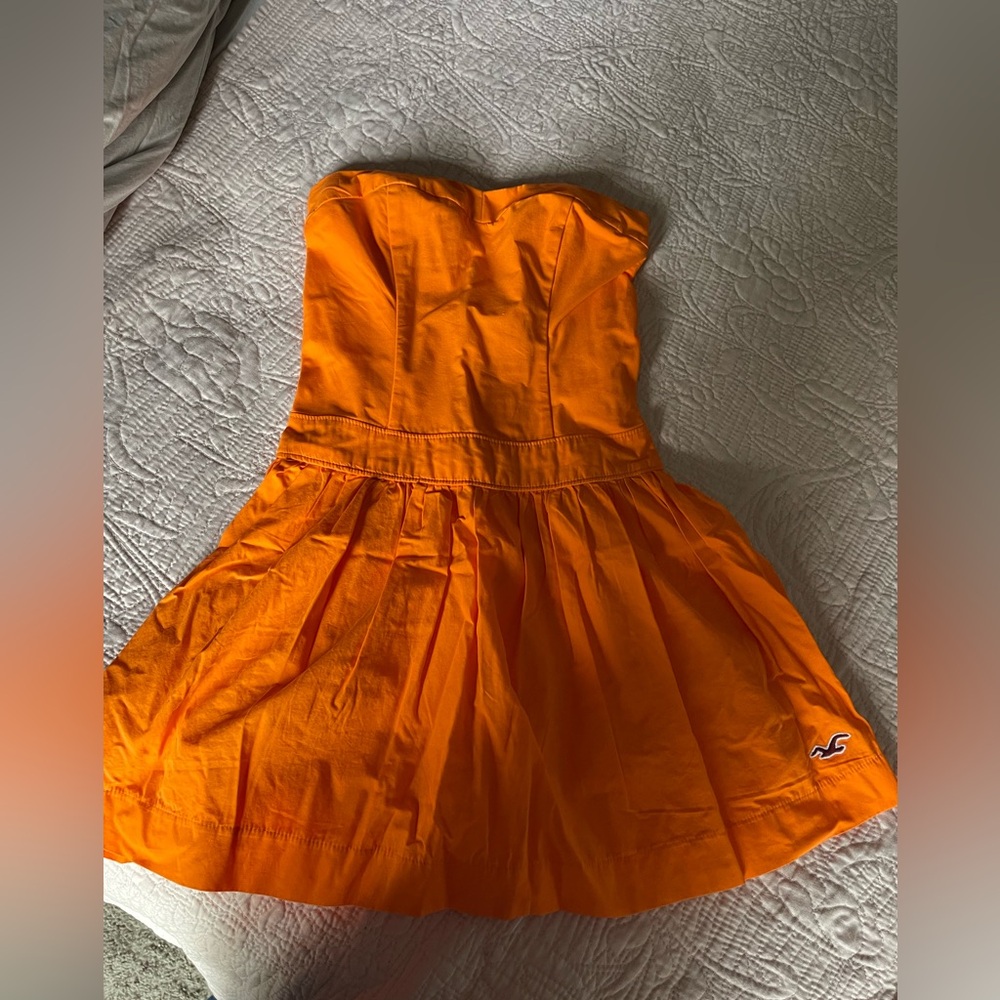 Hollister Orange Strapless Pleated Sundress